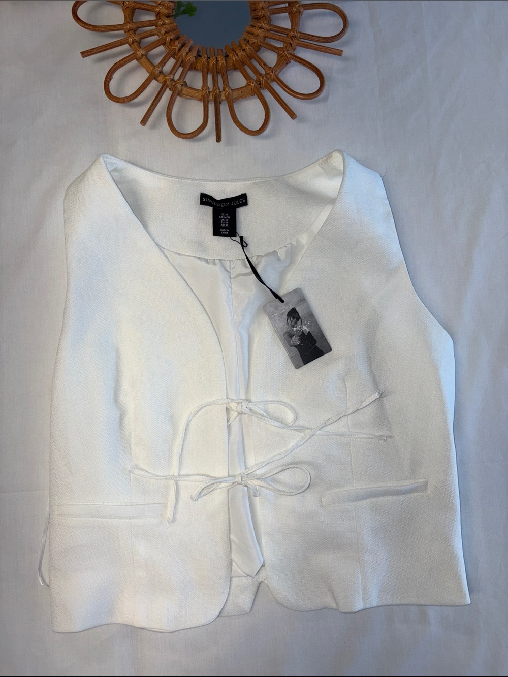 Sincerely Jules White Tie-Front Vest
